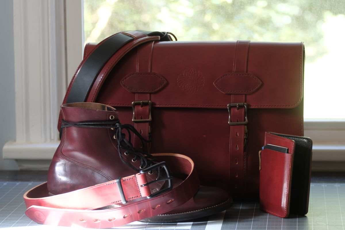 Photo by morosoleatherworks on November 4, 2025 of the NF Bootmaker Fritz Boot in Wickett & Craig Burgundy Burnt Harness.