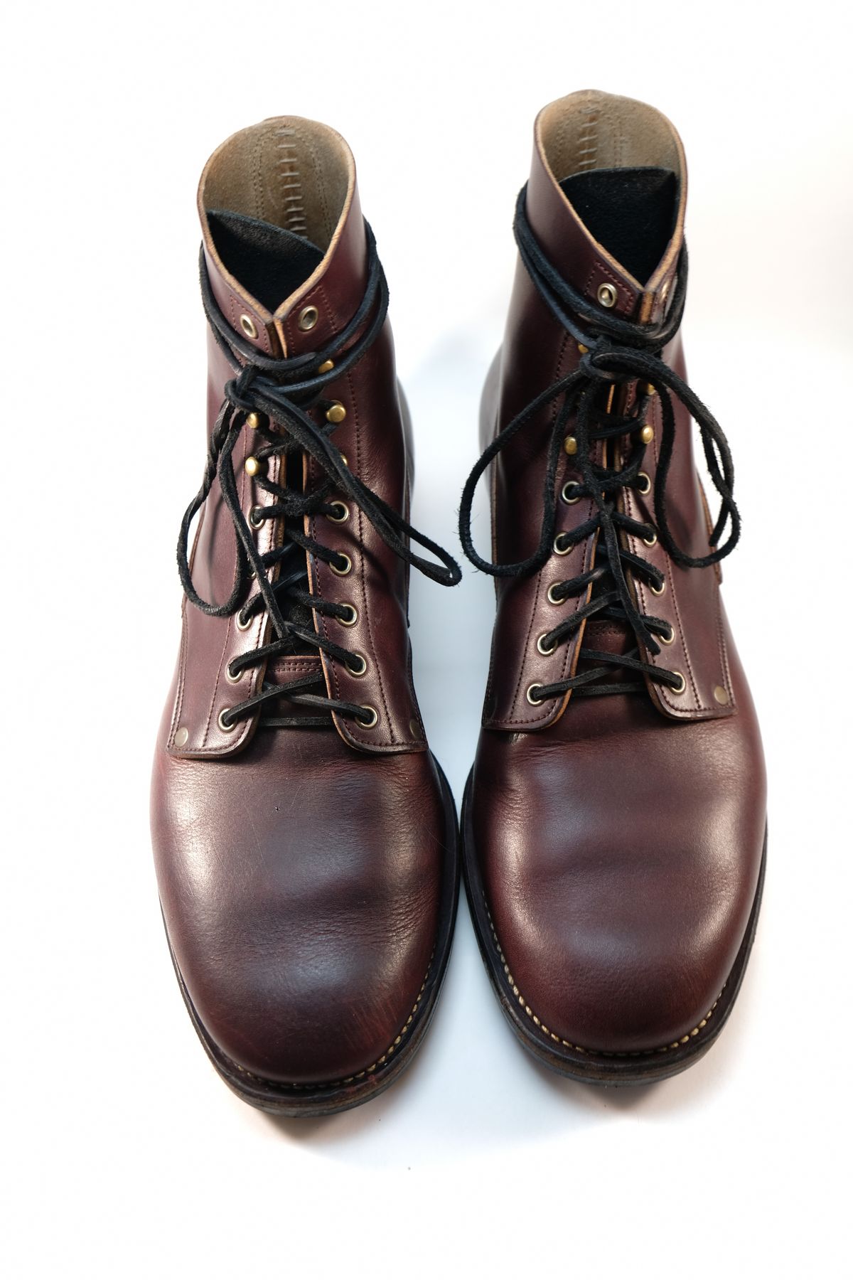 Photo by morosoleatherworks on November 4, 2025 of the NF Bootmaker Fritz Boot in Wickett & Craig Burgundy Burnt Harness.