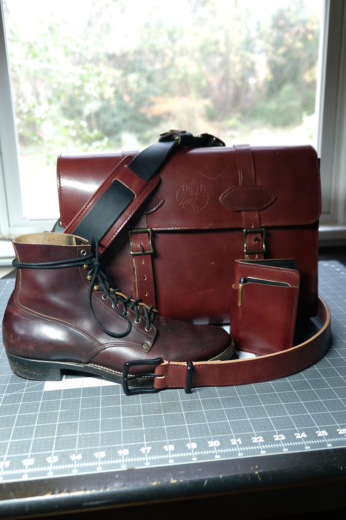 Photo by morosoleatherworks on December 5, 2025 of the NF Bootmaker Fritz Boot in Wickett & Craig Burgundy Burnt Harness.