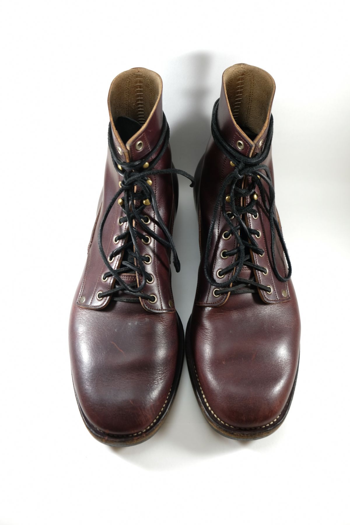 Photo by morosoleatherworks on December 5, 2025 of the NF Bootmaker Fritz Boot in Wickett & Craig Burgundy Burnt Harness.