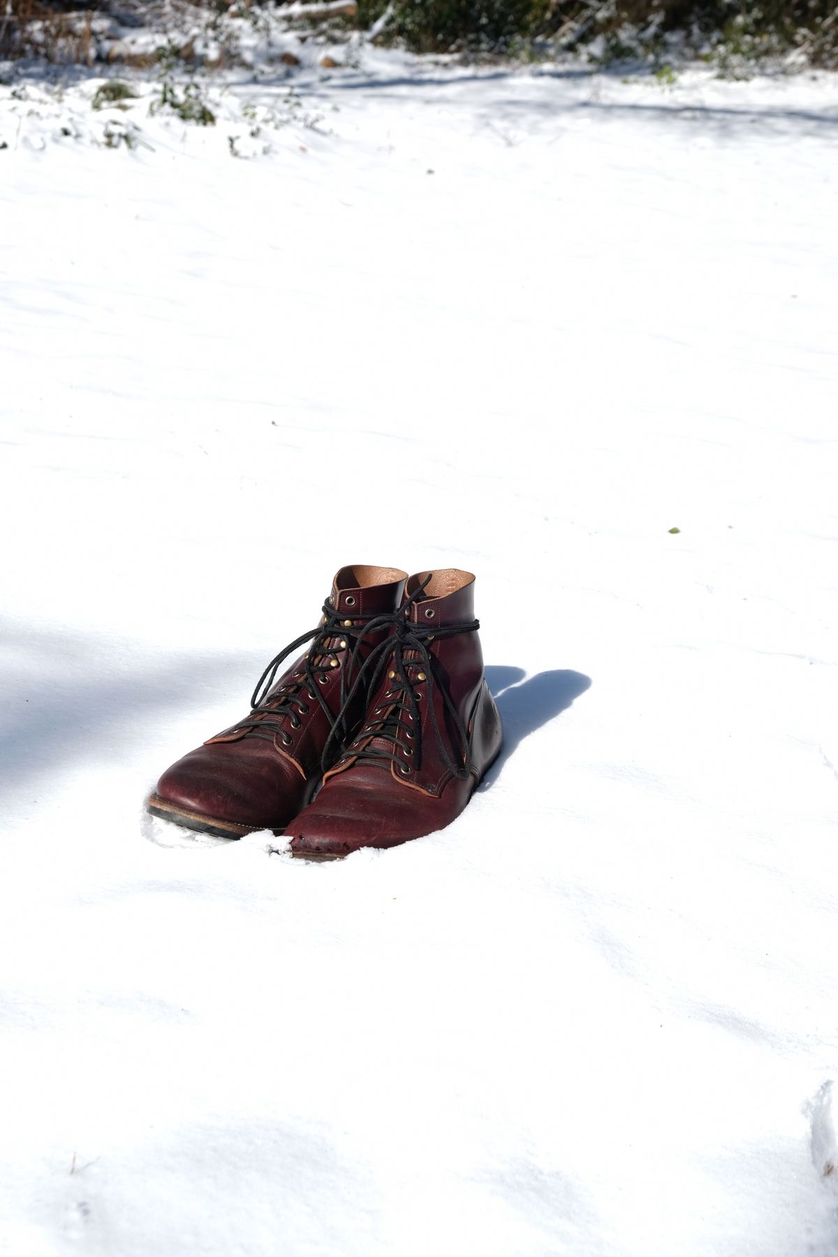 Photo by morosoleatherworks on February 1, 2026 of the NF Bootmaker Fritz Boot in Wickett & Craig Burgundy Burnt Harness.