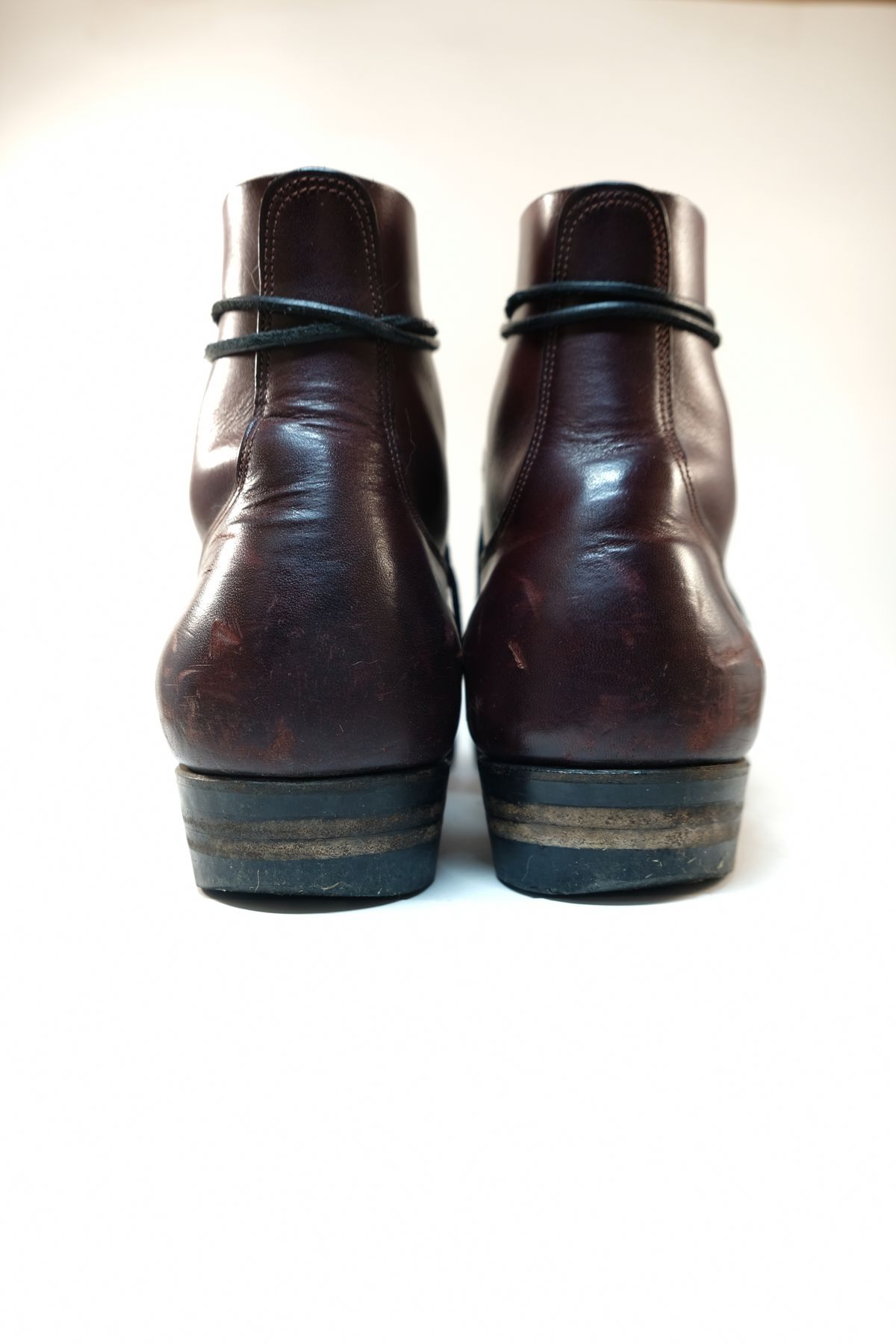 Photo by morosoleatherworks on February 5, 2026 of the NF Bootmaker Fritz Boot in Wickett & Craig Burgundy Burnt Harness.