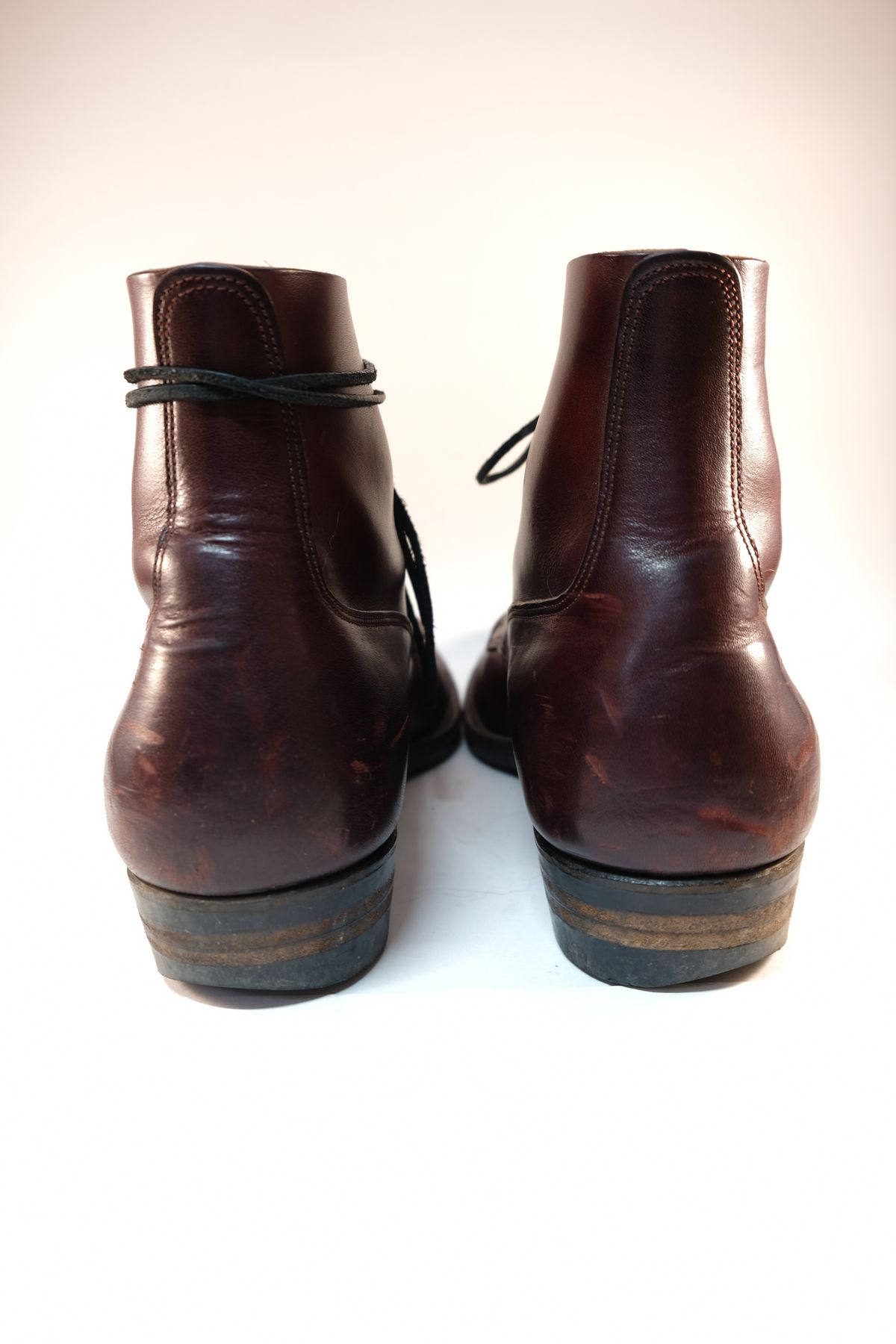 Photo by morosoleatherworks on March 4, 2026 of the NF Bootmaker Fritz Boot in Wickett & Craig Burgundy Burnt Harness.