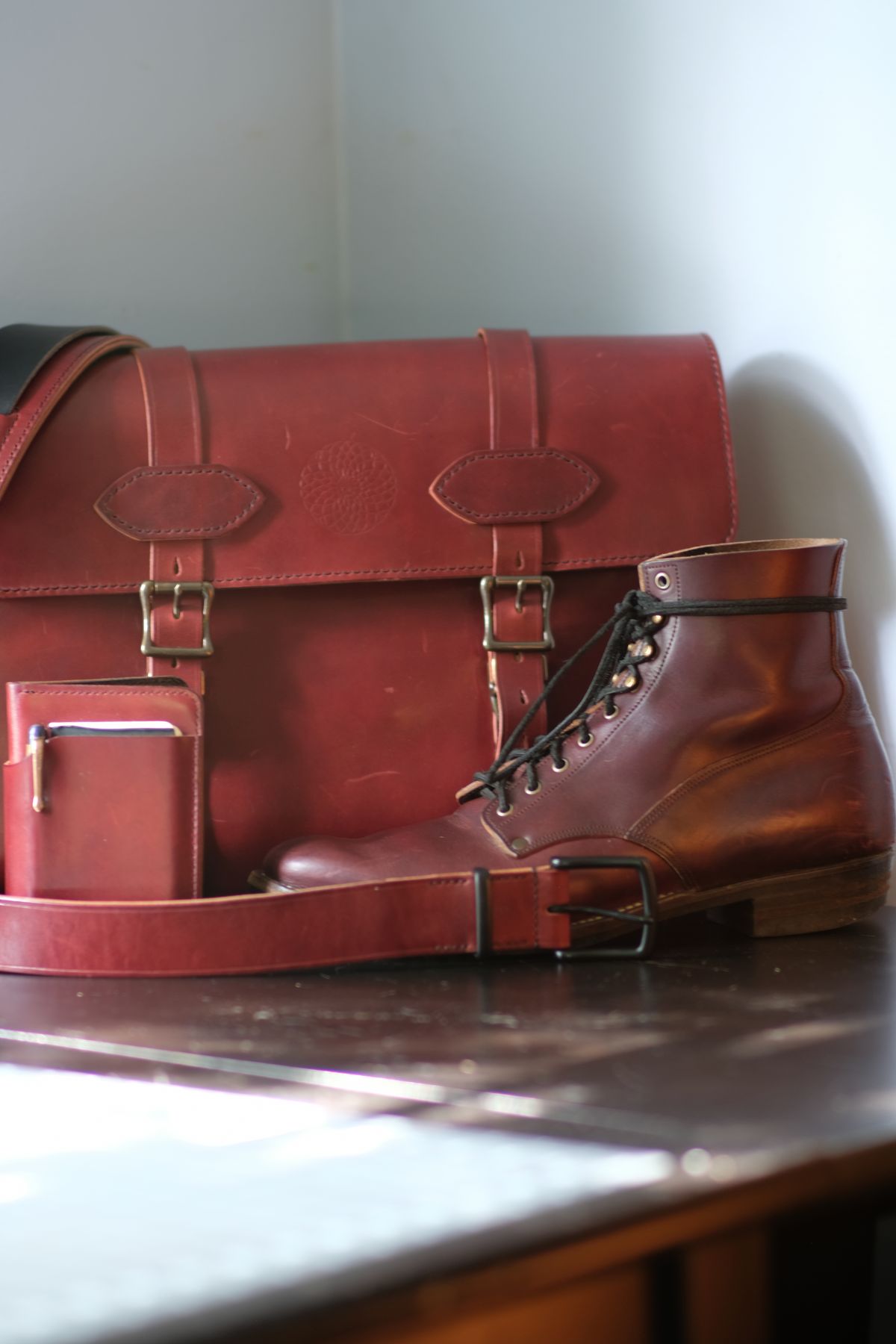 Photo by morosoleatherworks on April 4, 2026 of the NF Bootmaker Fritz Boot in Wickett & Craig Burgundy Burnt Harness.