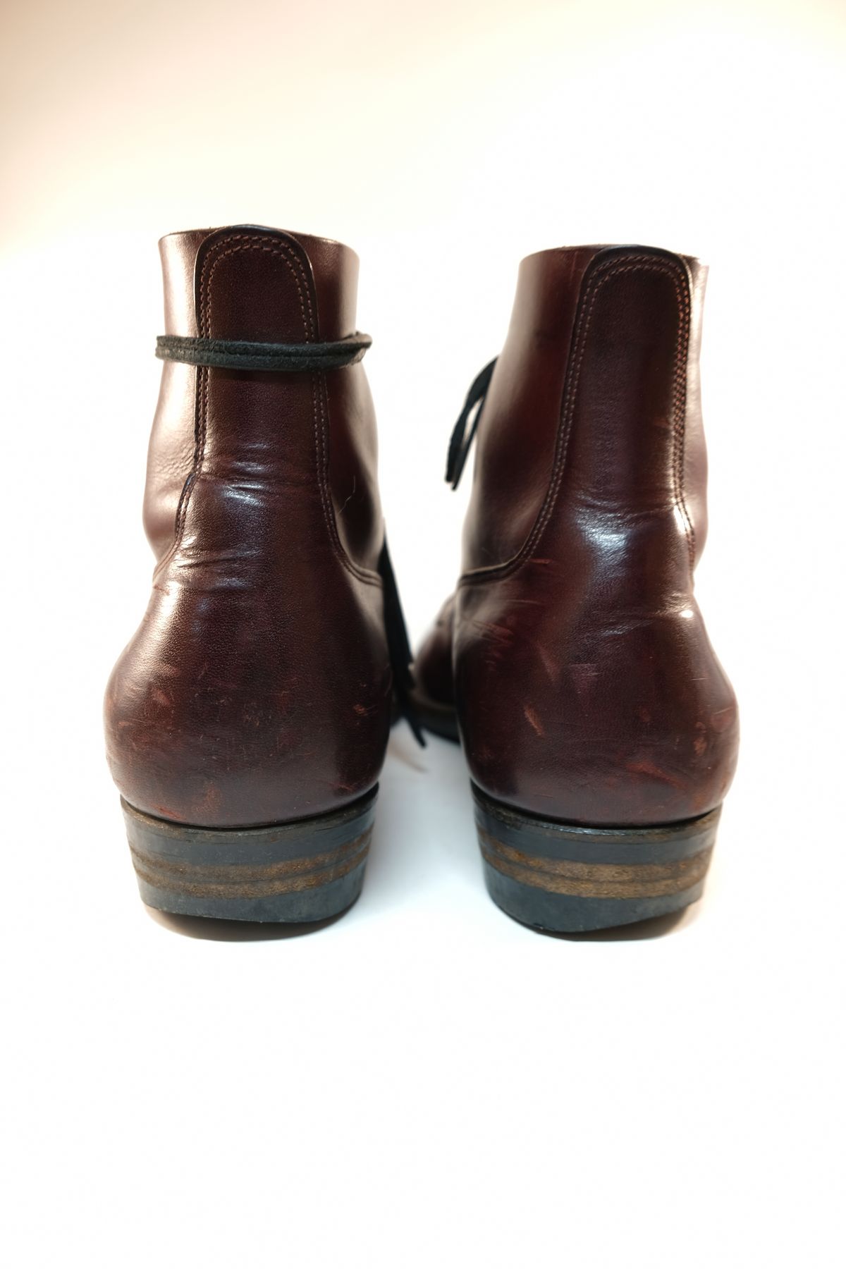 Photo by morosoleatherworks on April 4, 2026 of the NF Bootmaker Fritz Boot in Wickett & Craig Burgundy Burnt Harness.