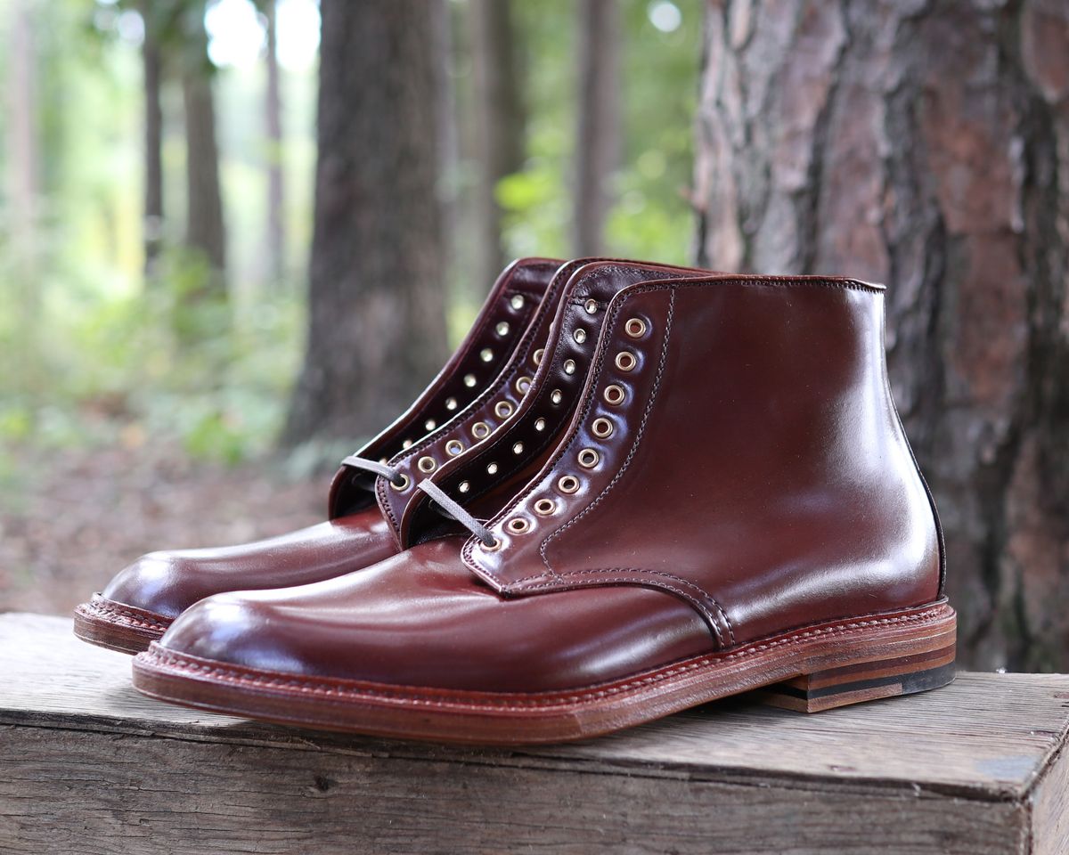 Photo by shaking.boots on October 3, 2024 of the Alden Plain Toe Boot in Horween Color 2 Shell Cordovan.