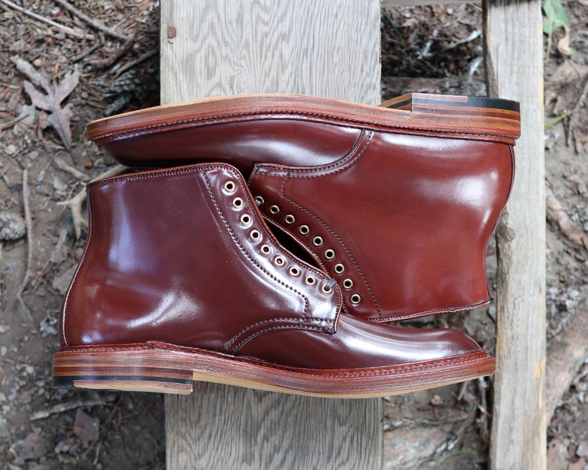 Photo by shaking.boots on October 3, 2024 of the Alden Plain Toe Boot in Horween Color 2 Shell Cordovan.