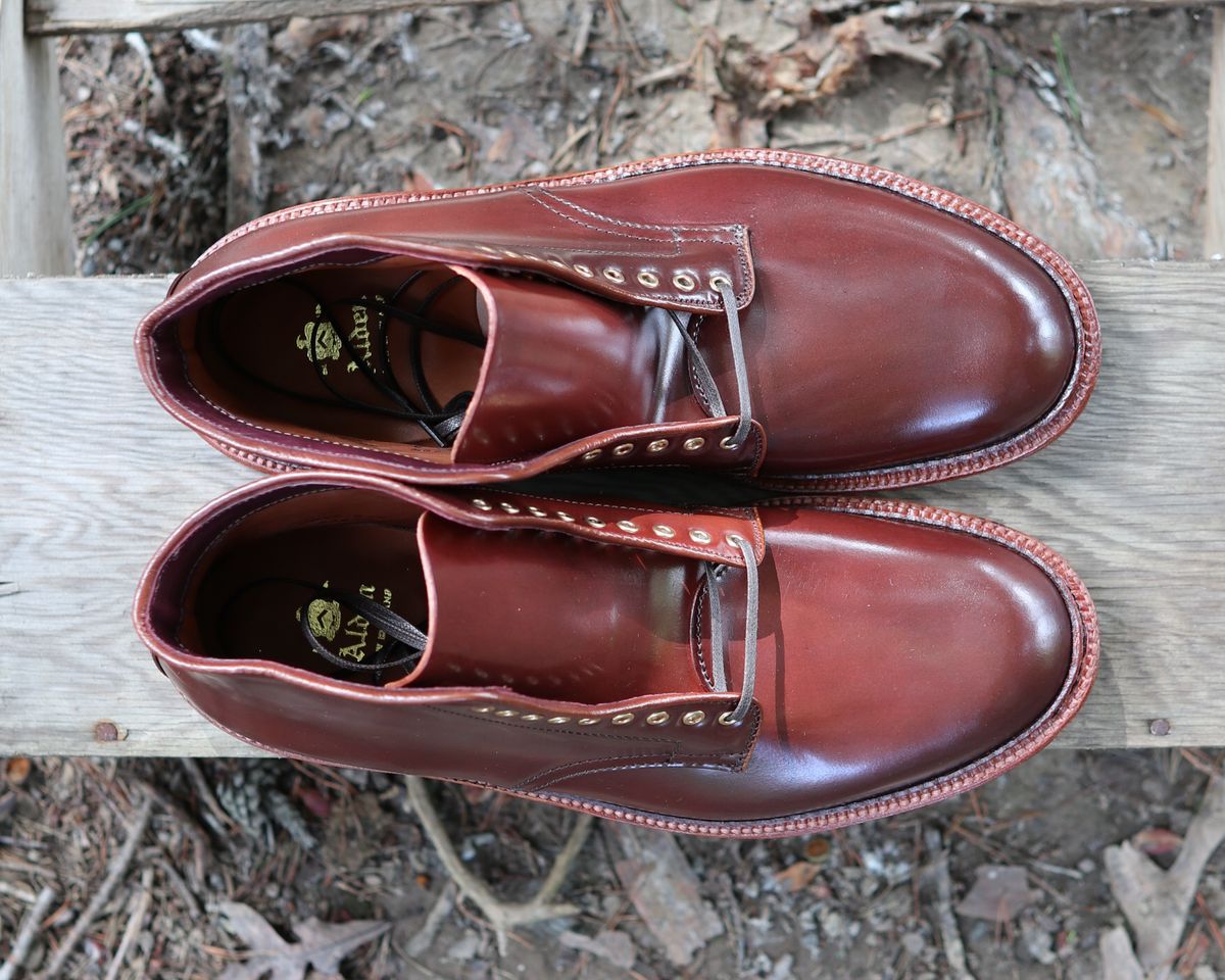 Photo by shaking.boots on October 3, 2024 of the Alden Plain Toe Boot in Horween Color 2 Shell Cordovan.