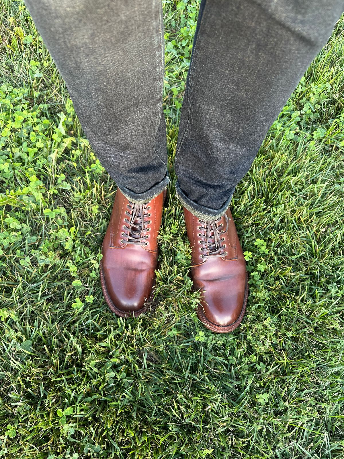 Photo by shaking.boots on October 6, 2024 of the Alden Plain Toe Boot in Horween Color 2 Shell Cordovan.