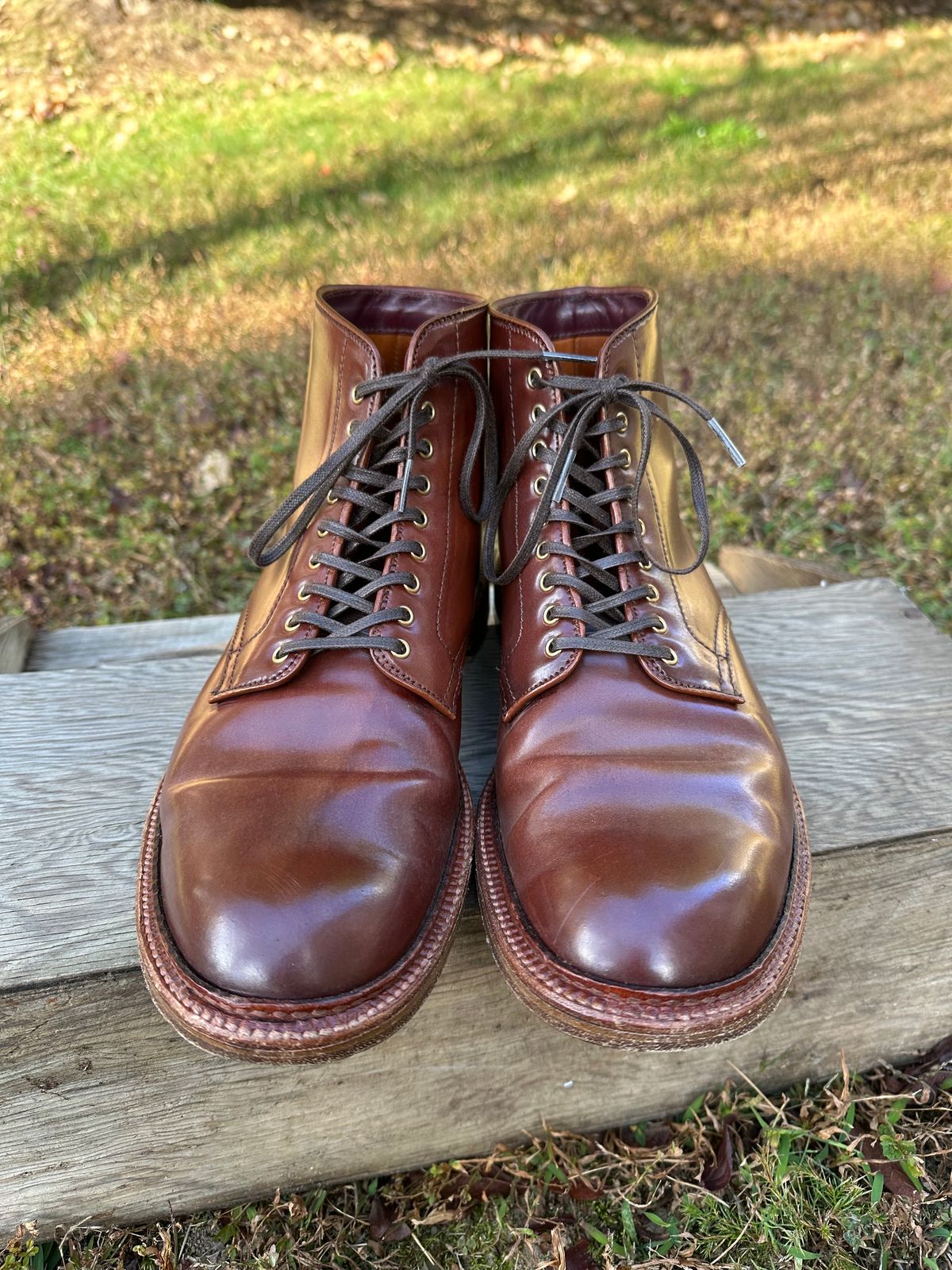 Photo by shaking.boots on November 5, 2024 of the Alden Plain Toe Boot in Horween Color 2 Shell Cordovan.