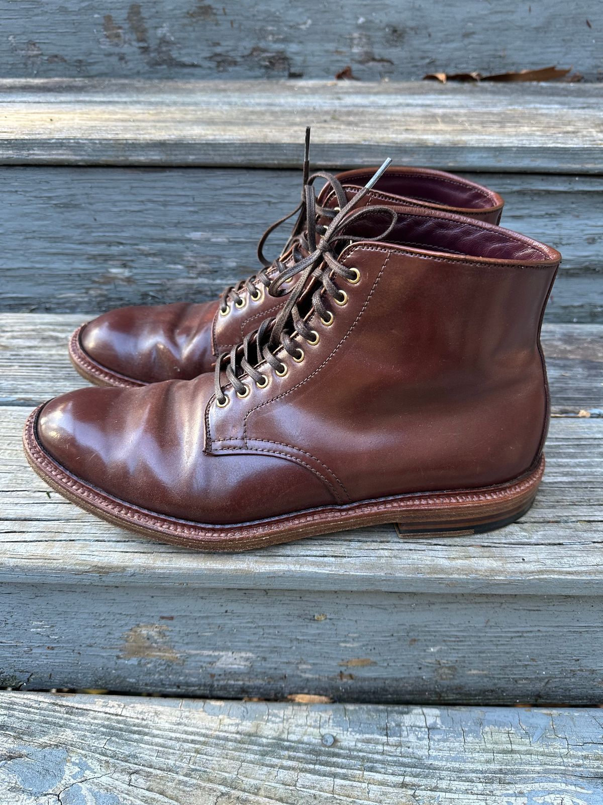 Photo by shaking.boots on January 4, 2025 of the Alden Plain Toe Boot in Horween Color 2 Shell Cordovan.