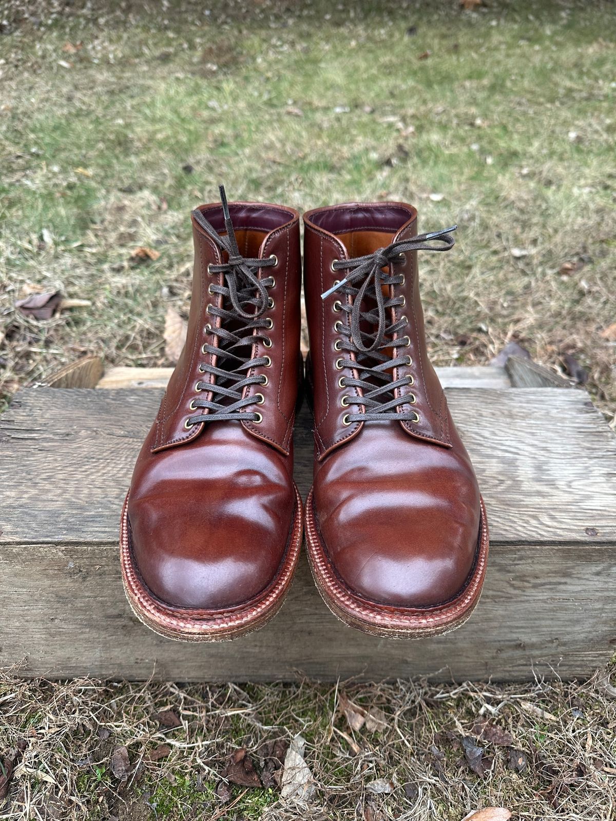 Photo by shaking.boots on February 5, 2025 of the Alden Plain Toe Boot in Horween Color 2 Shell Cordovan.