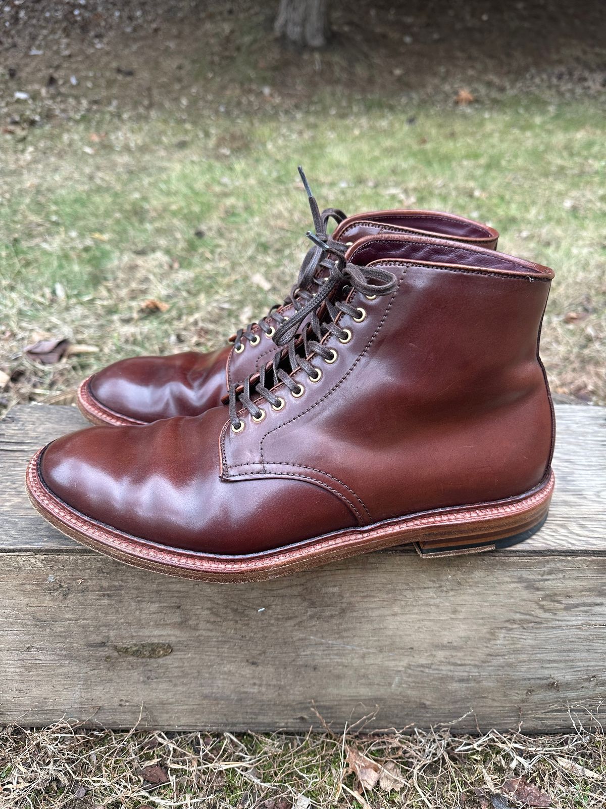 Photo by shaking.boots on February 5, 2025 of the Alden Plain Toe Boot in Horween Color 2 Shell Cordovan.