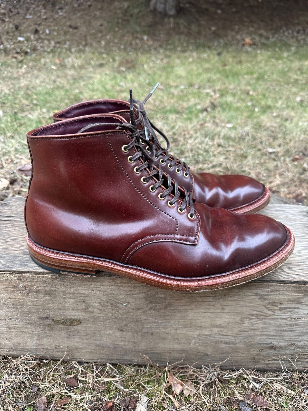 Photo by shaking.boots on February 5, 2025 of the Alden Plain Toe Boot in Horween Color 2 Shell Cordovan.