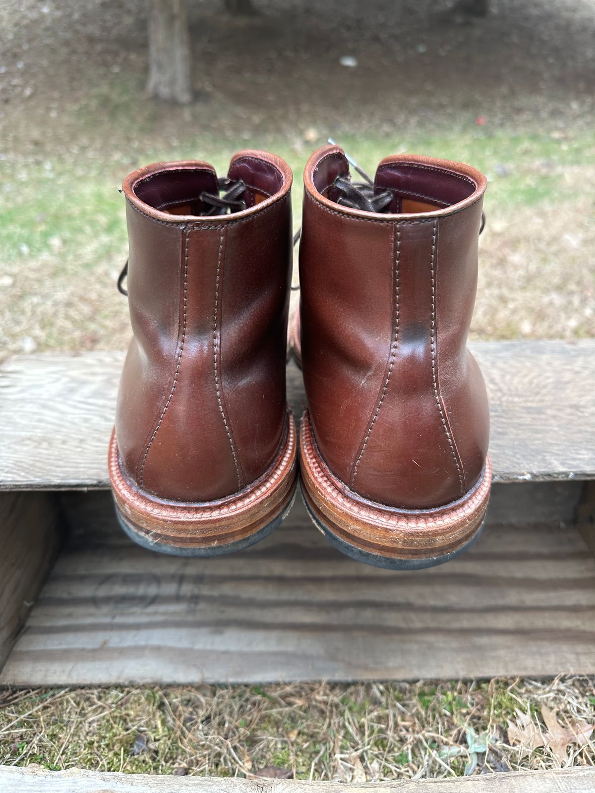 Photo by shaking.boots on March 5, 2025 of the Alden Plain Toe Boot in Horween Color 2 Shell Cordovan.