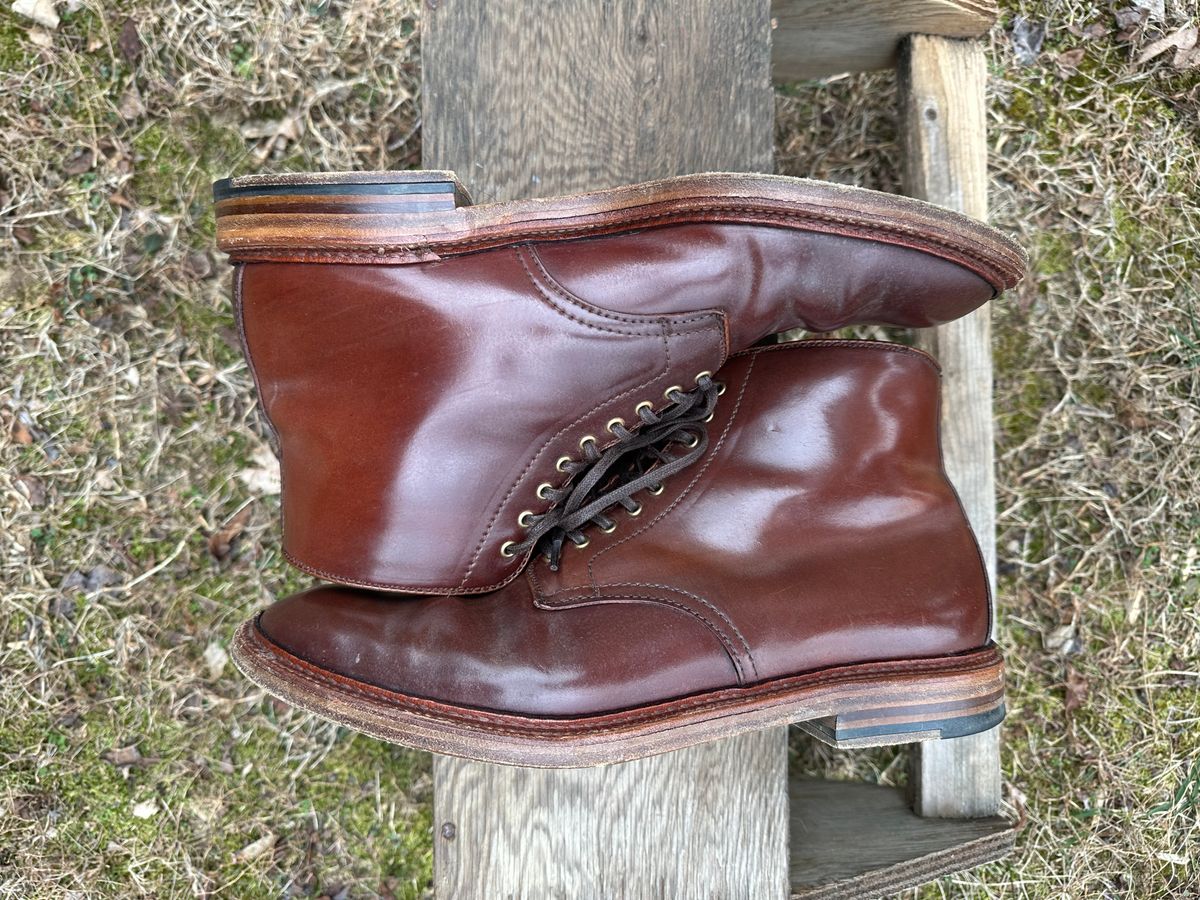 Photo by shaking.boots on March 5, 2025 of the Alden Plain Toe Boot in Horween Color 2 Shell Cordovan.