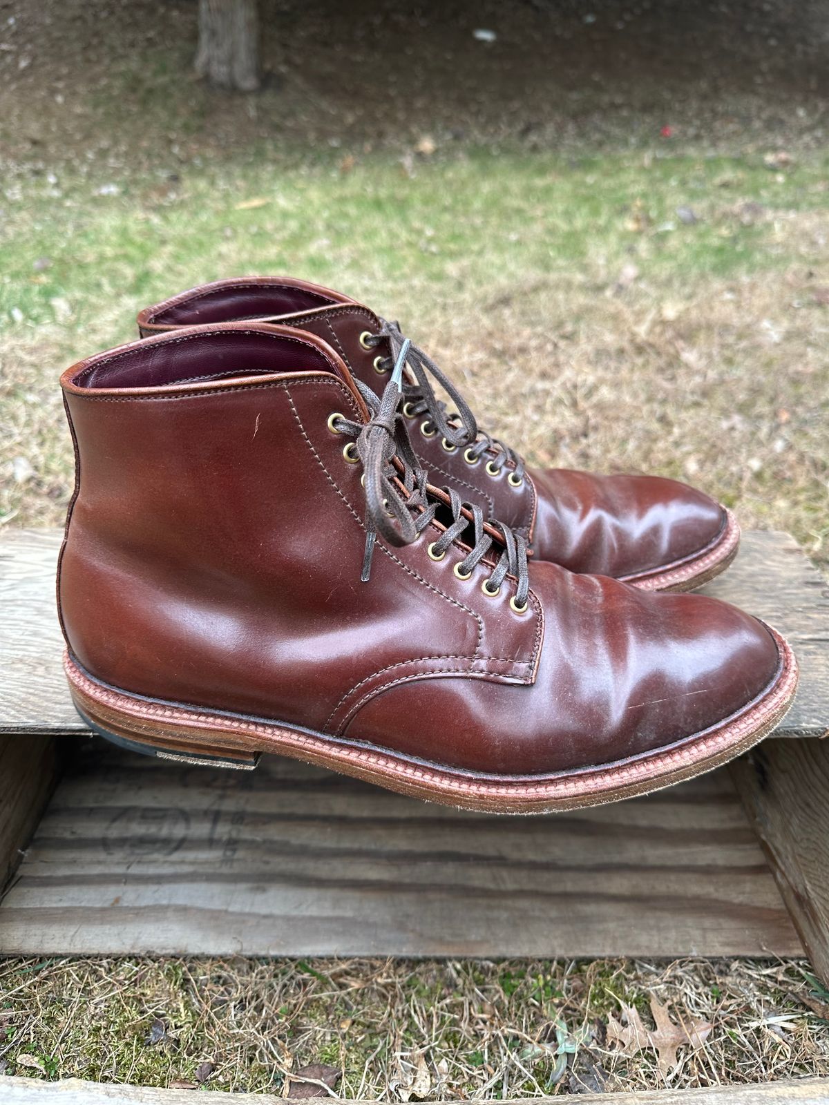 Photo by shaking.boots on March 5, 2025 of the Alden Plain Toe Boot in Horween Color 2 Shell Cordovan.