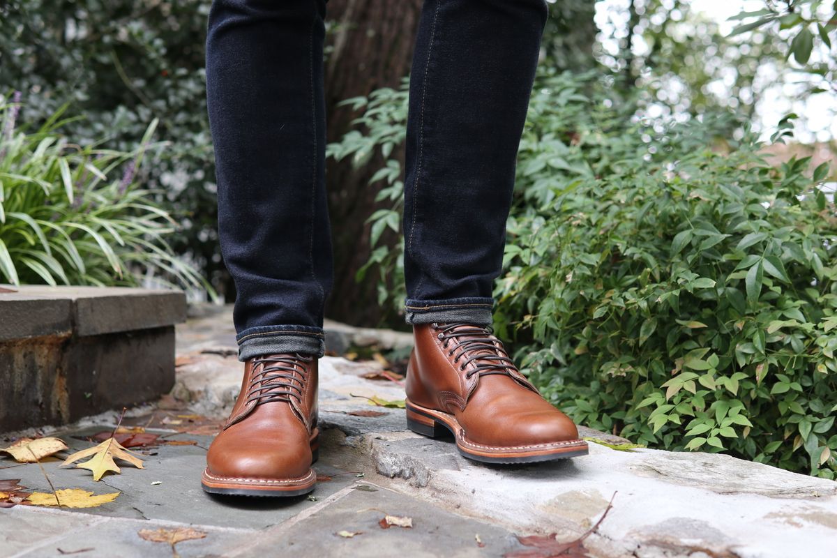 Photo by shaking.boots on October 5, 2022 of the White's Stevens (Plain Toe) in Horween British Tan Chromexcel.