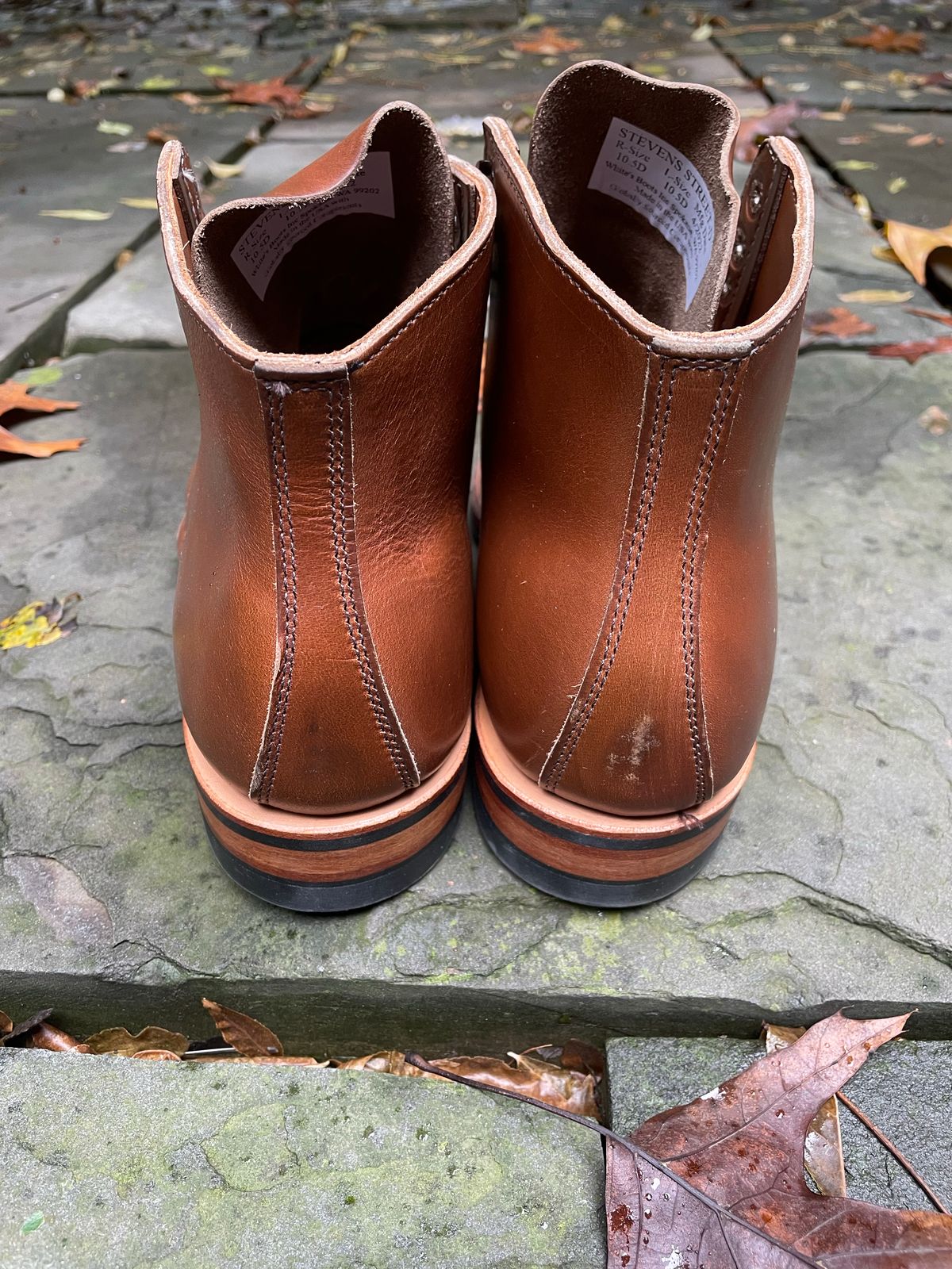 Photo by shaking.boots on October 5, 2022 of the White's Stevens (Plain Toe) in Horween British Tan Chromexcel.