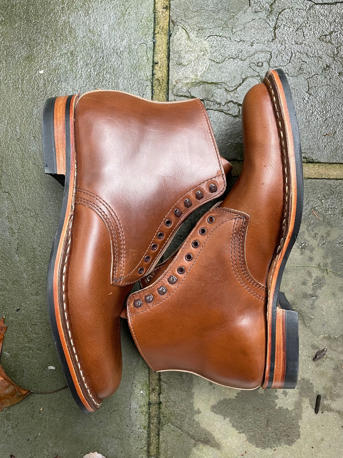 Photo by shaking.boots on October 5, 2022 of the White's Stevens (Plain Toe) in Horween British Tan Chromexcel.