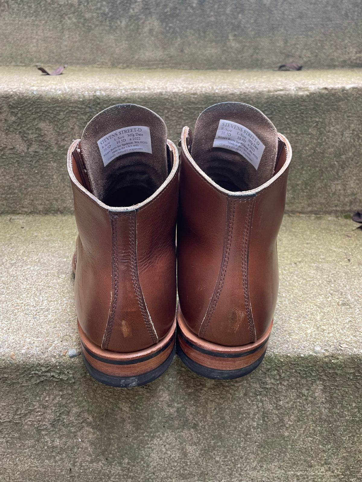 Photo by shaking.boots on November 4, 2022 of the White's Stevens (Plain Toe) in Horween British Tan Chromexcel.