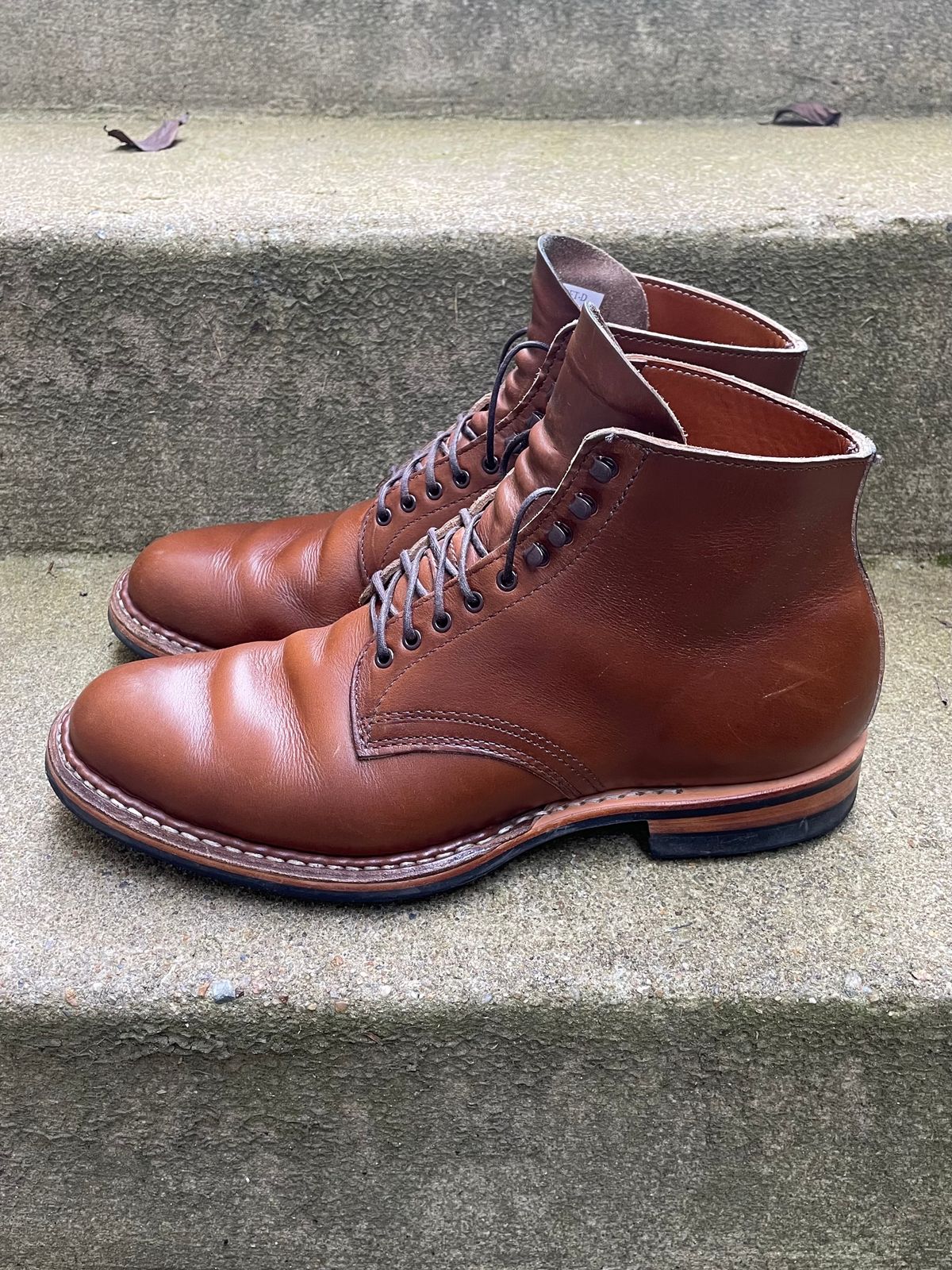 Photo by shaking.boots on November 4, 2022 of the White's Stevens (Plain Toe) in Horween British Tan Chromexcel.