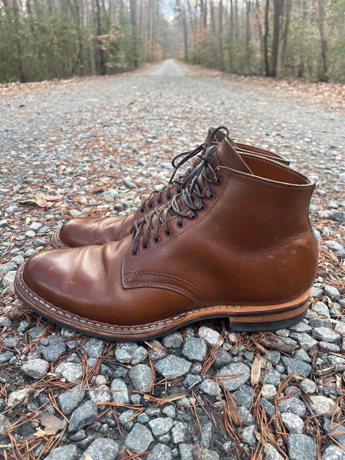 Photo by shaking.boots on January 5, 2023 of the White's Stevens (Plain Toe) in Horween British Tan Chromexcel.
