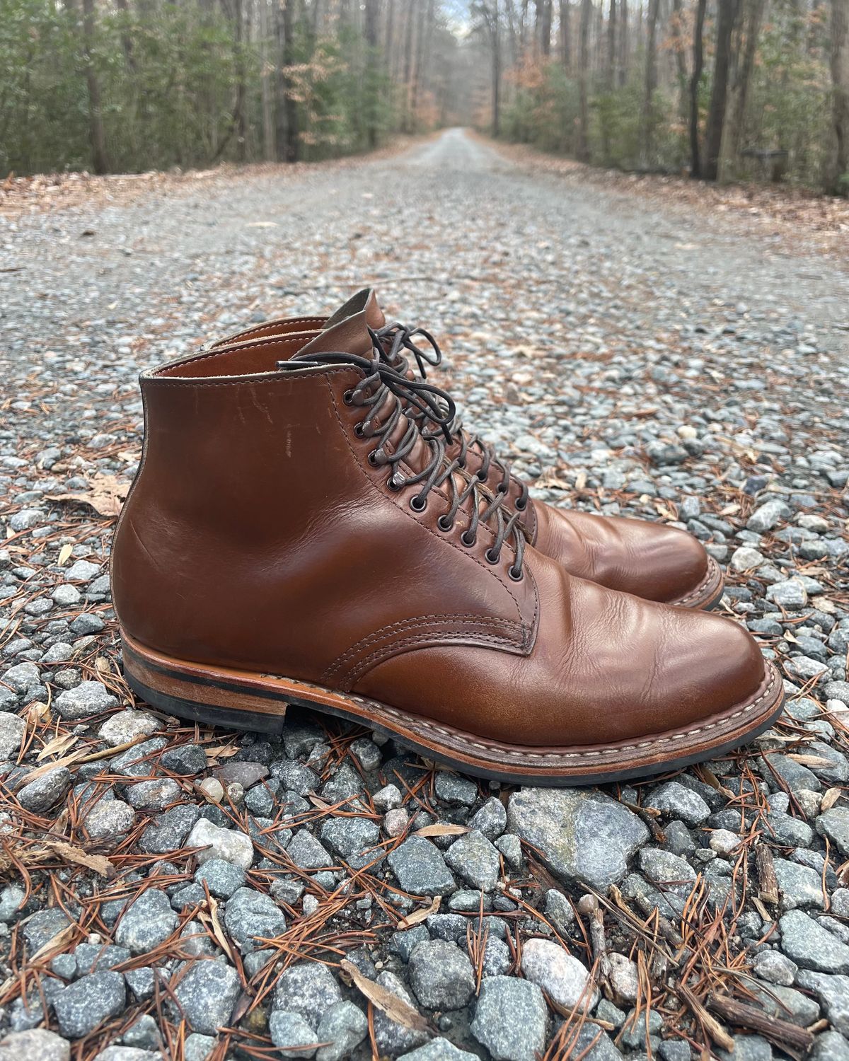 Photo by shaking.boots on January 5, 2023 of the White's Stevens (Plain Toe) in Horween British Tan Chromexcel.