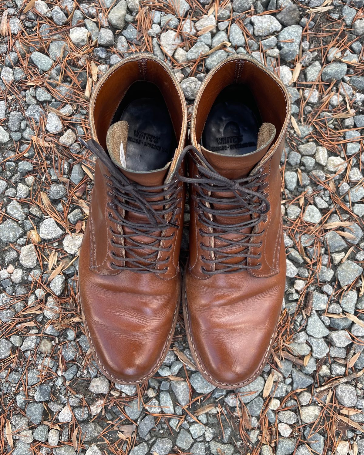 Photo by shaking.boots on January 5, 2023 of the White's Stevens (Plain Toe) in Horween British Tan Chromexcel.