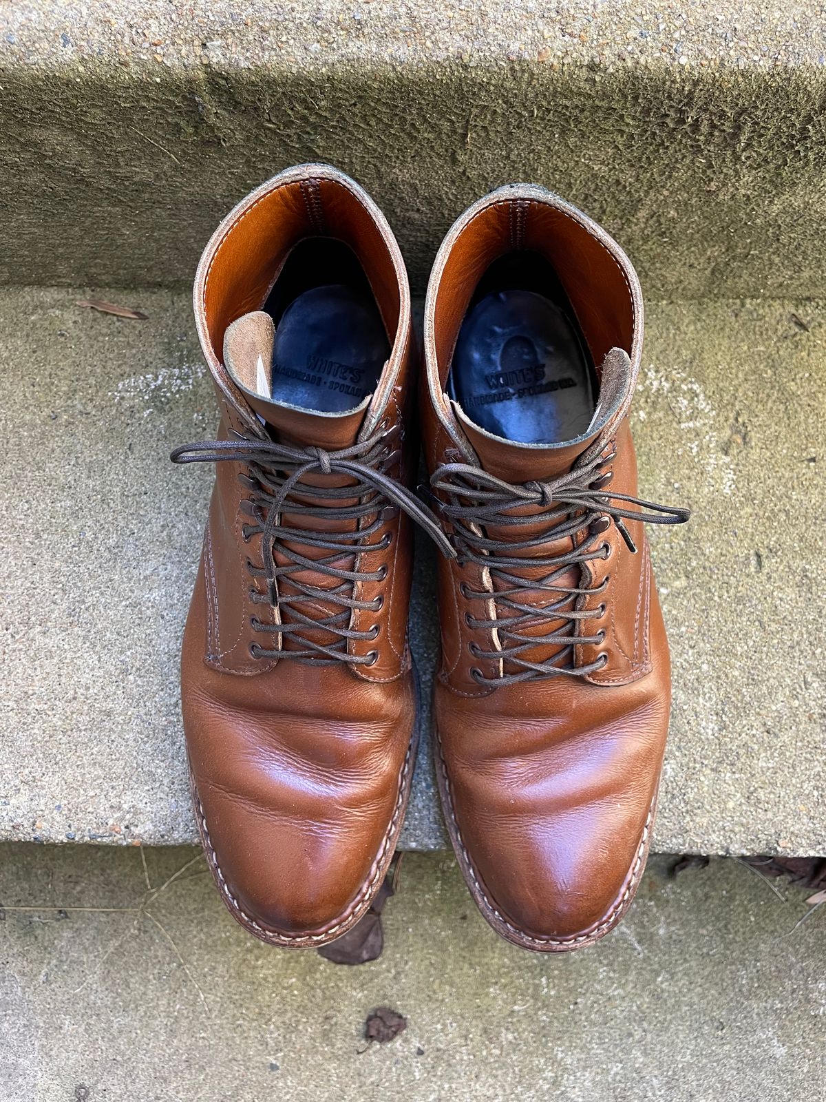 Photo by shaking.boots on February 3, 2023 of the White's Stevens (Plain Toe) in Horween British Tan Chromexcel.