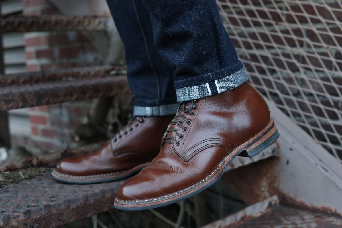 Photo by shaking.boots on March 4, 2023 of the White's Stevens (Plain Toe) in Horween British Tan Chromexcel.