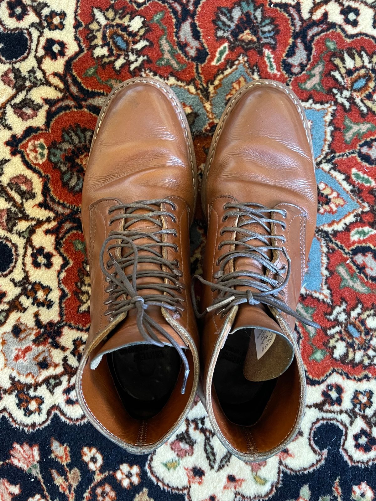 Photo by shaking.boots on March 4, 2023 of the White's Stevens (Plain Toe) in Horween British Tan Chromexcel.