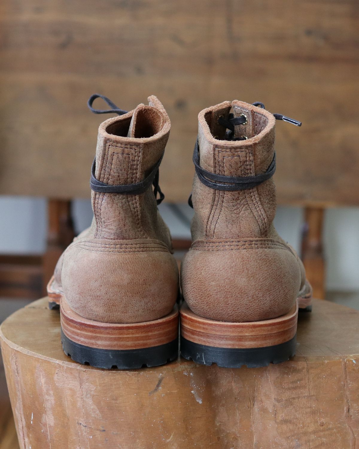 Photo by shaking.boots on October 3, 2023 of the White's MP-Sherman Plain Toe in New Rosewood Waxed Elk Unicorn.