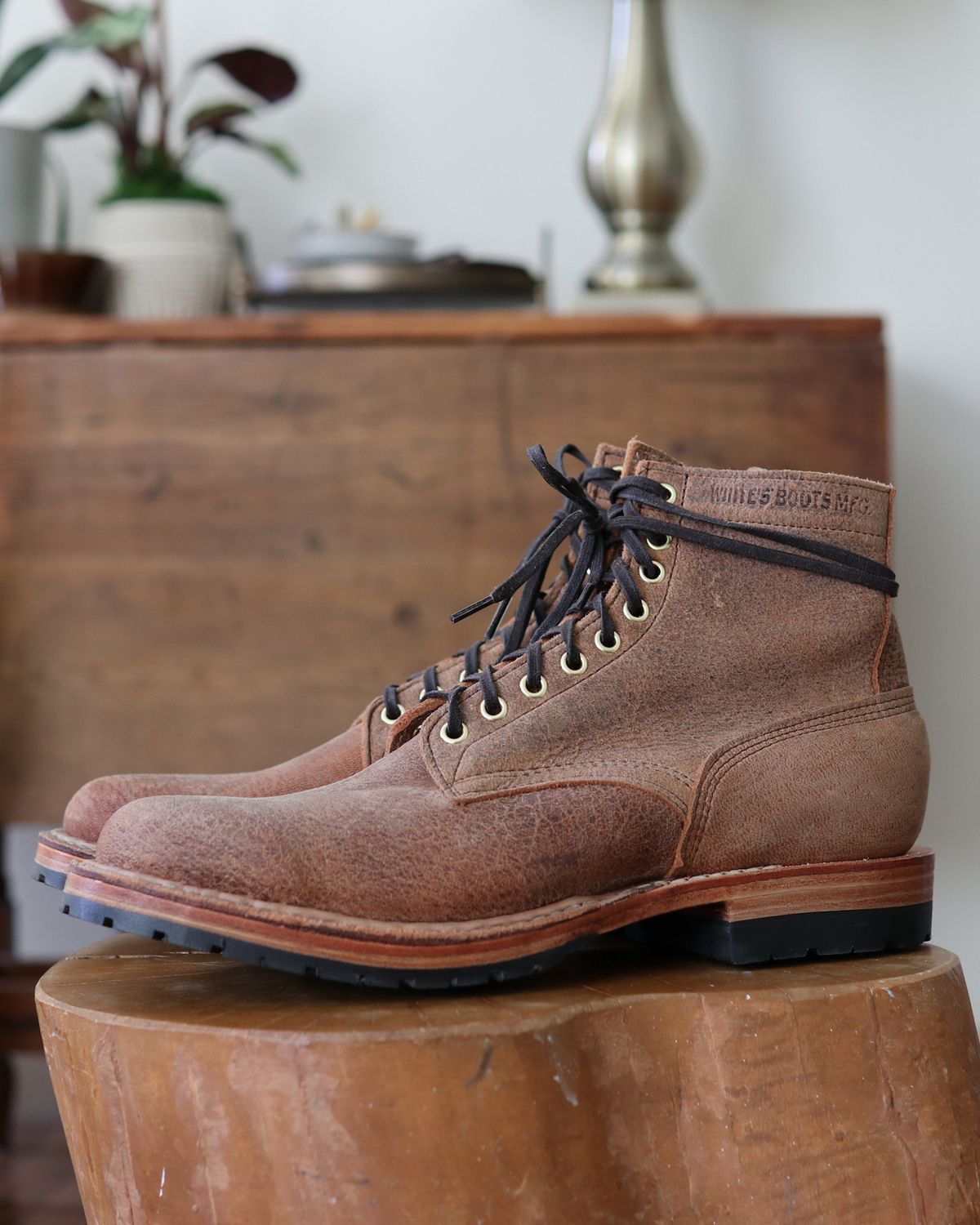 Photo by shaking.boots on October 3, 2023 of the White's MP-Sherman Plain Toe in New Rosewood Waxed Elk Unicorn.