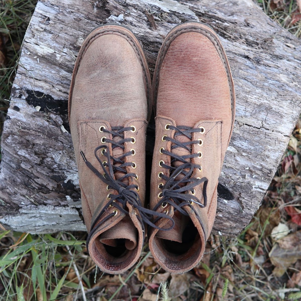 Photo by shaking.boots on November 6, 2023 of the White's MP-Sherman Plain Toe in New Rosewood Waxed Elk Unicorn.