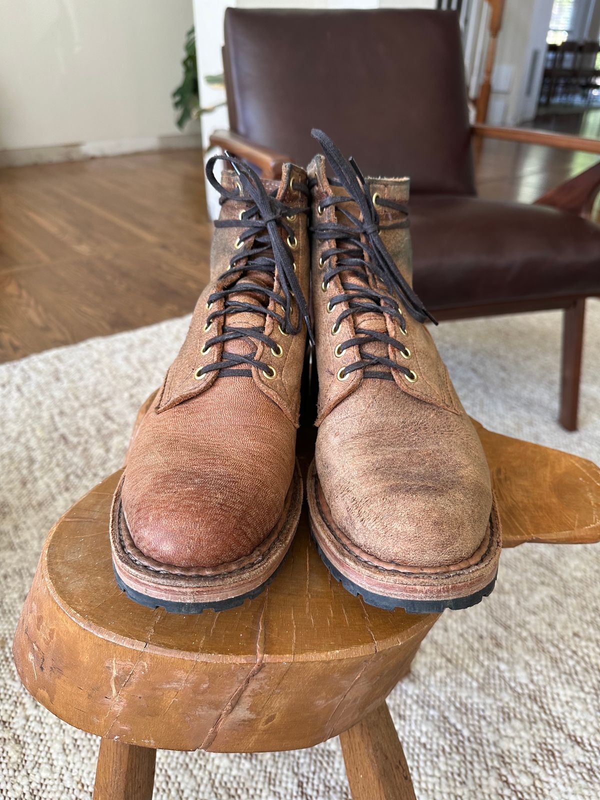 Photo by shaking.boots on December 5, 2023 of the White's MP-Sherman Plain Toe in New Rosewood Waxed Elk Unicorn.