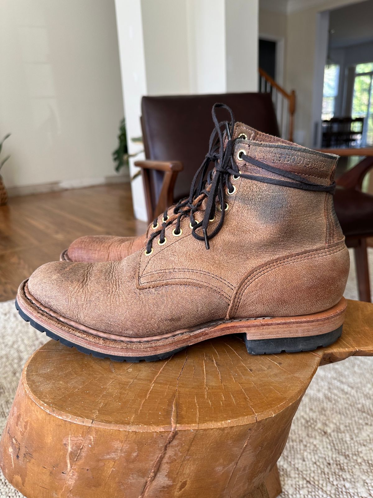 Photo by shaking.boots on December 5, 2023 of the White's MP-Sherman Plain Toe in New Rosewood Waxed Elk Unicorn.