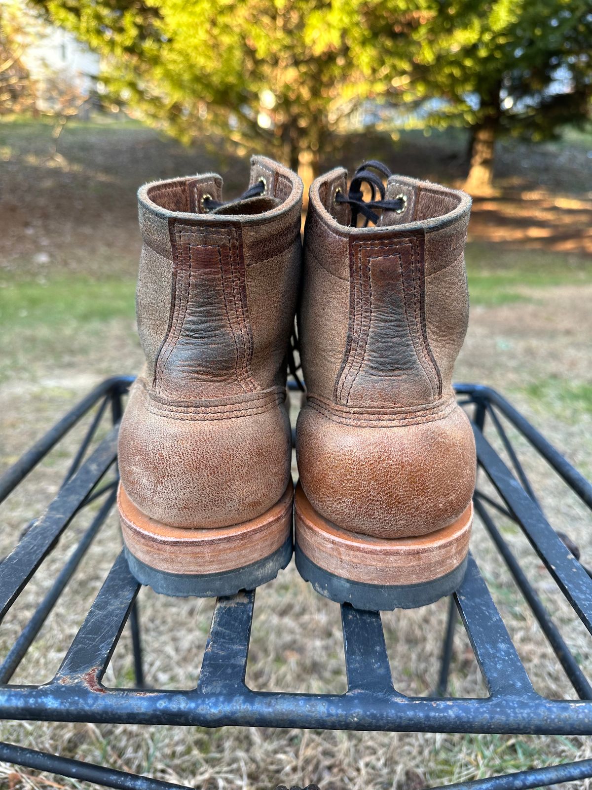 Photo by shaking.boots on January 5, 2024 of the White's MP-Sherman Plain Toe in New Rosewood Waxed Elk Unicorn.