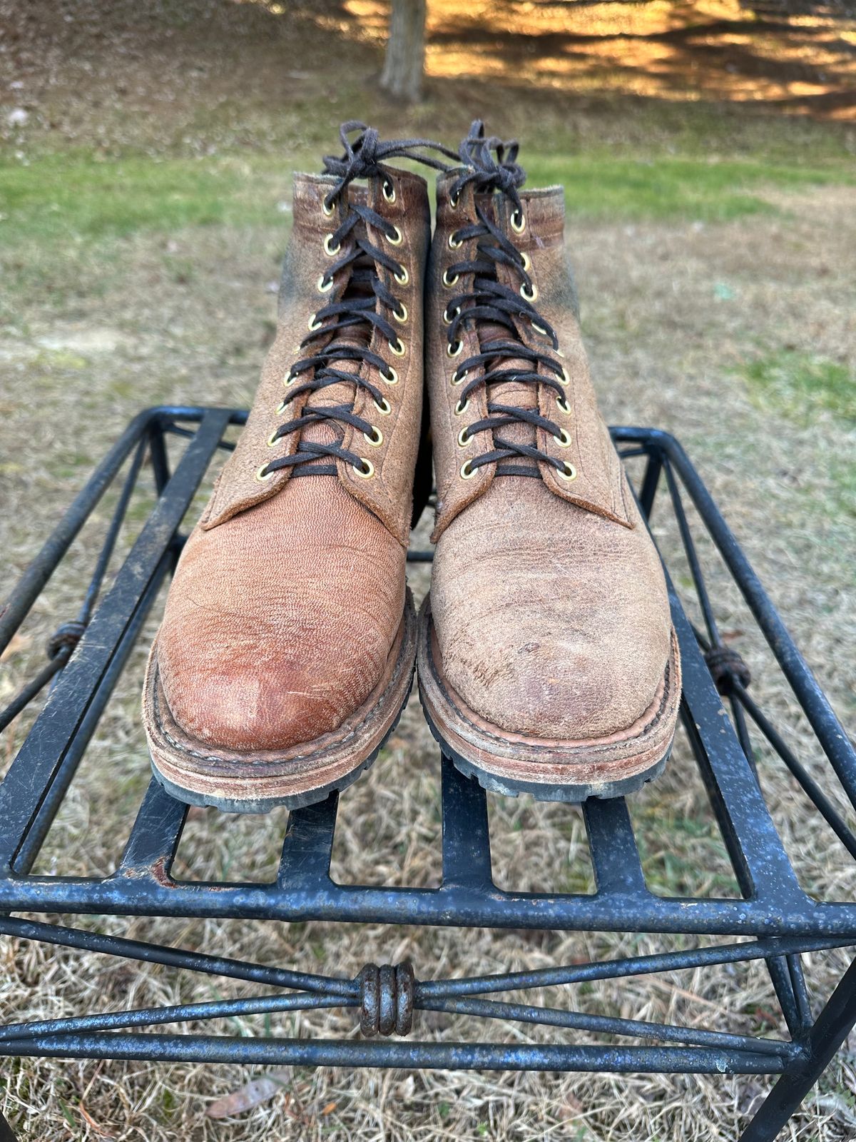 Photo by shaking.boots on January 5, 2024 of the White's MP-Sherman Plain Toe in New Rosewood Waxed Elk Unicorn.