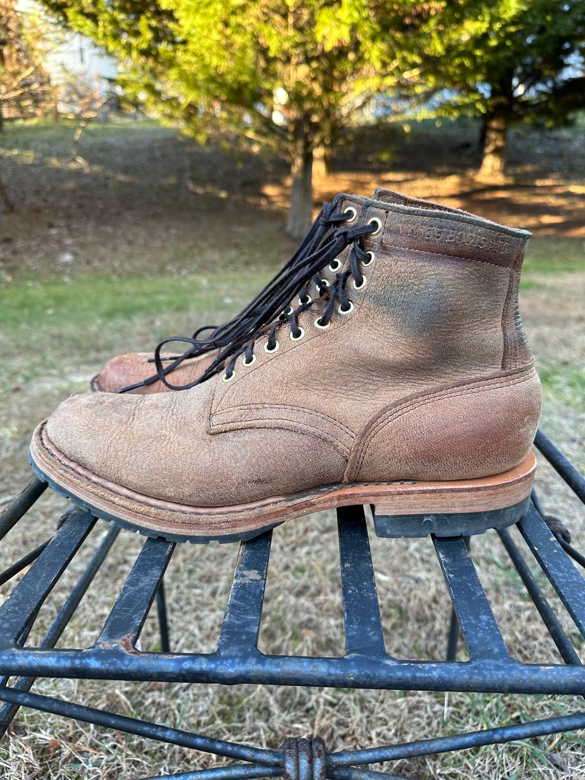 Photo by shaking.boots on January 5, 2024 of the White's MP-Sherman Plain Toe in New Rosewood Waxed Elk Unicorn.