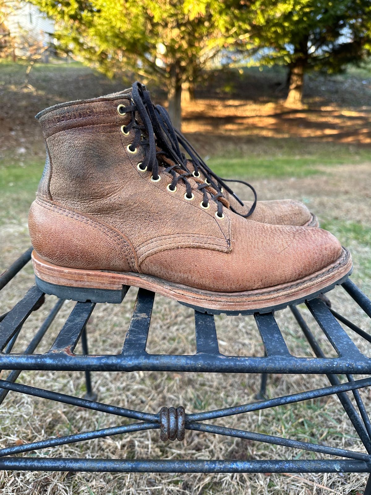 Photo by shaking.boots on January 5, 2024 of the White's MP-Sherman Plain Toe in New Rosewood Waxed Elk Unicorn.