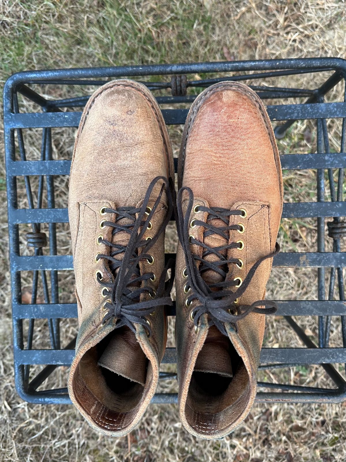 Photo by shaking.boots on January 5, 2024 of the White's MP-Sherman Plain Toe in New Rosewood Waxed Elk Unicorn.