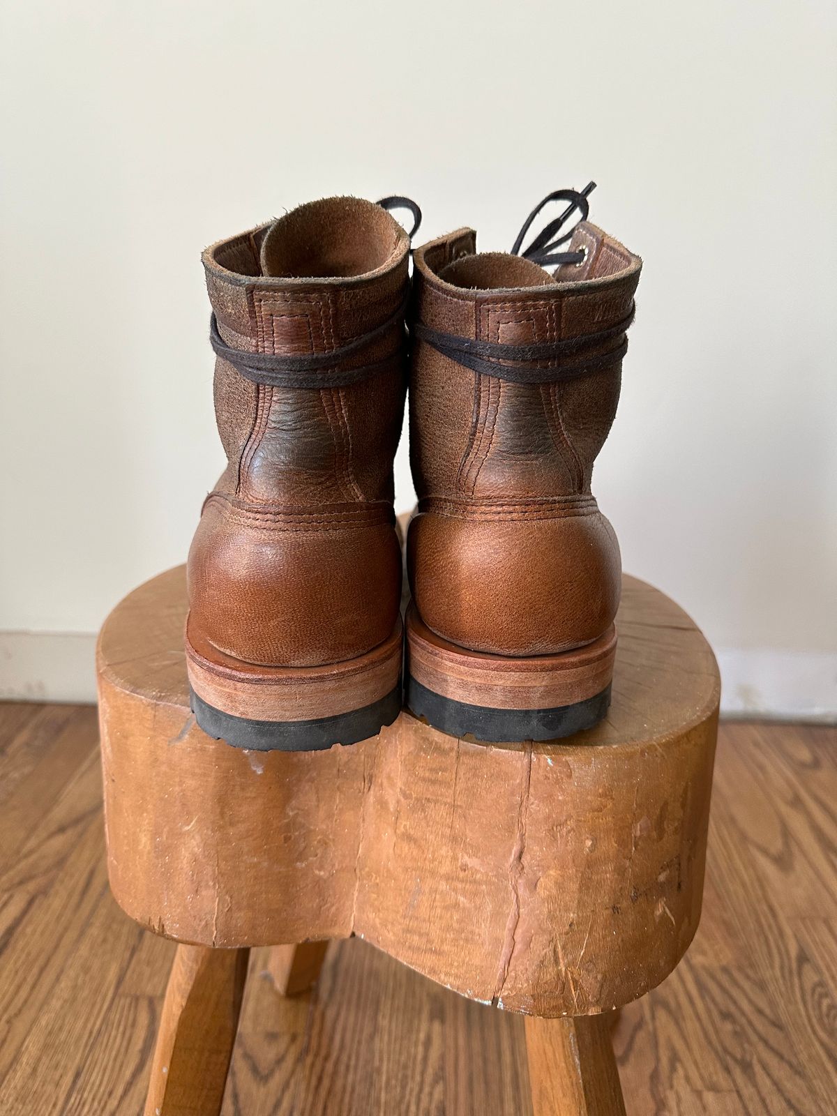 Photo by shaking.boots on February 5, 2024 of the White's MP-Sherman Plain Toe in New Rosewood Waxed Elk Unicorn.