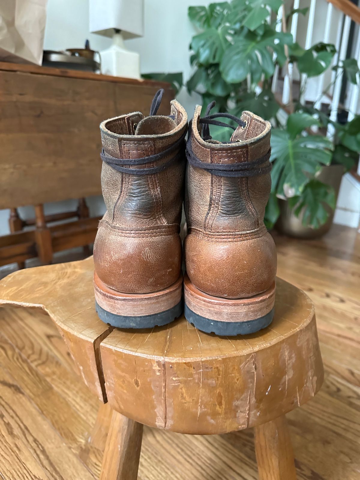 Photo by shaking.boots on March 5, 2024 of the White's MP-Sherman Plain Toe in New Rosewood Waxed Elk Unicorn.