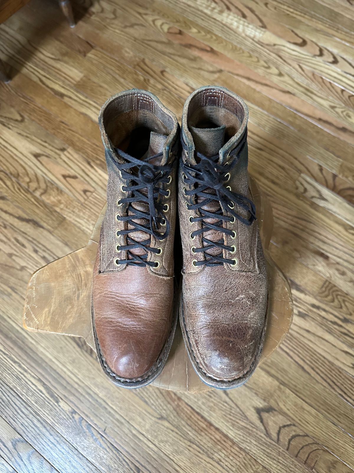 Photo by shaking.boots on March 5, 2024 of the White's MP-Sherman Plain Toe in New Rosewood Waxed Elk Unicorn.