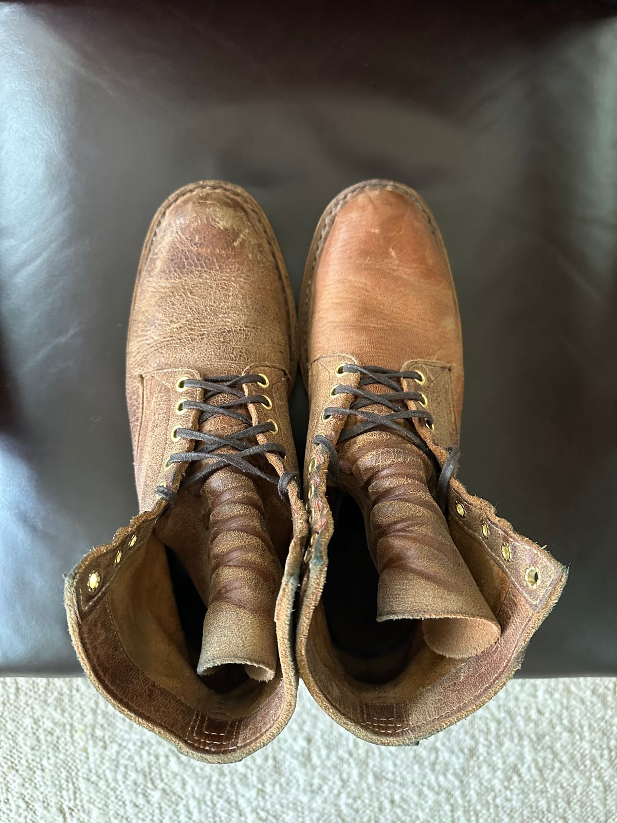 Photo by shaking.boots on April 5, 2024 of the White's MP-Sherman Plain Toe in New Rosewood Waxed Elk Unicorn.