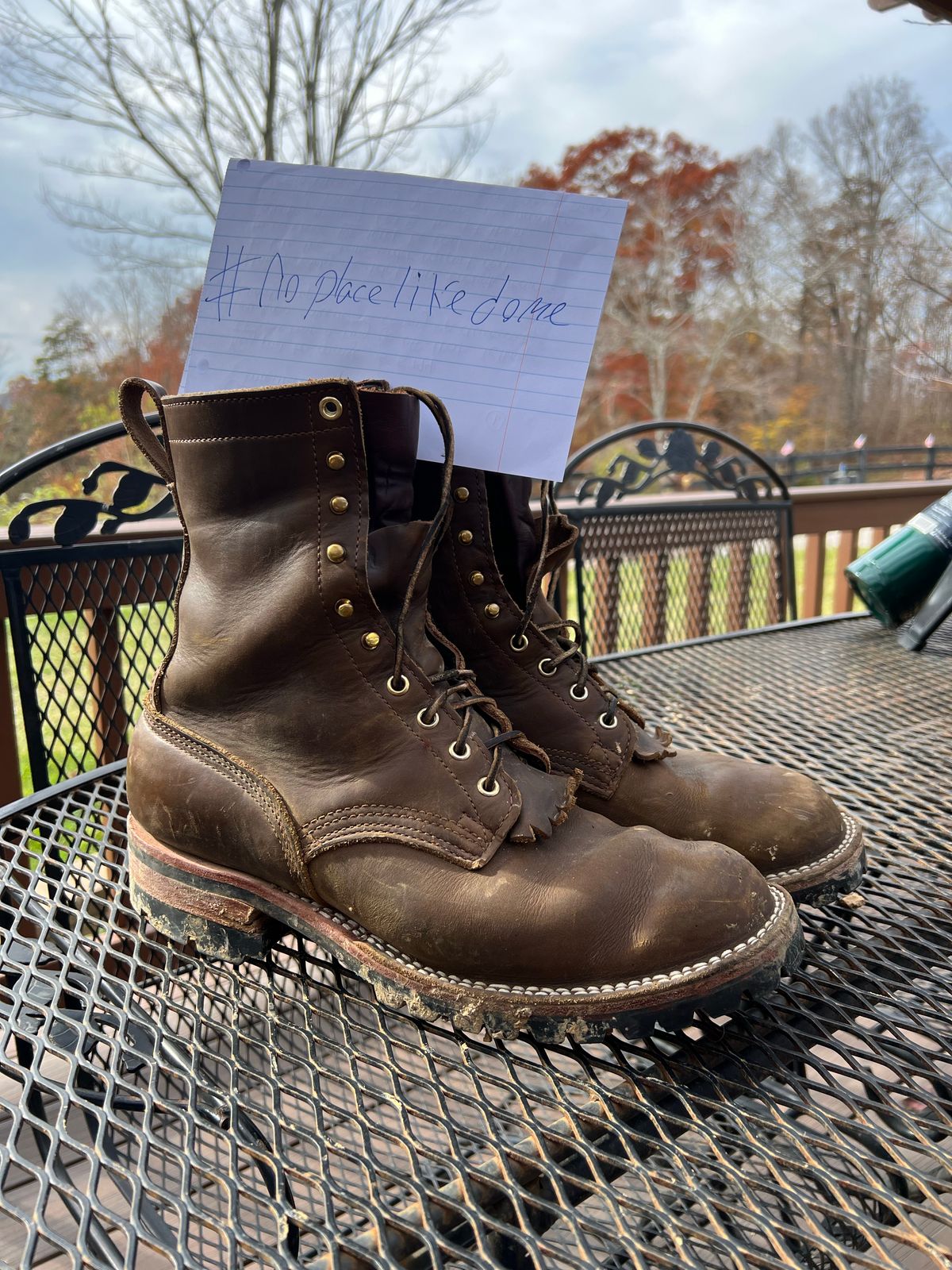 Photo by thechadthebootguy on November 2, 2022 of the Nicks Overlander in Horween Olive Chromexcel.