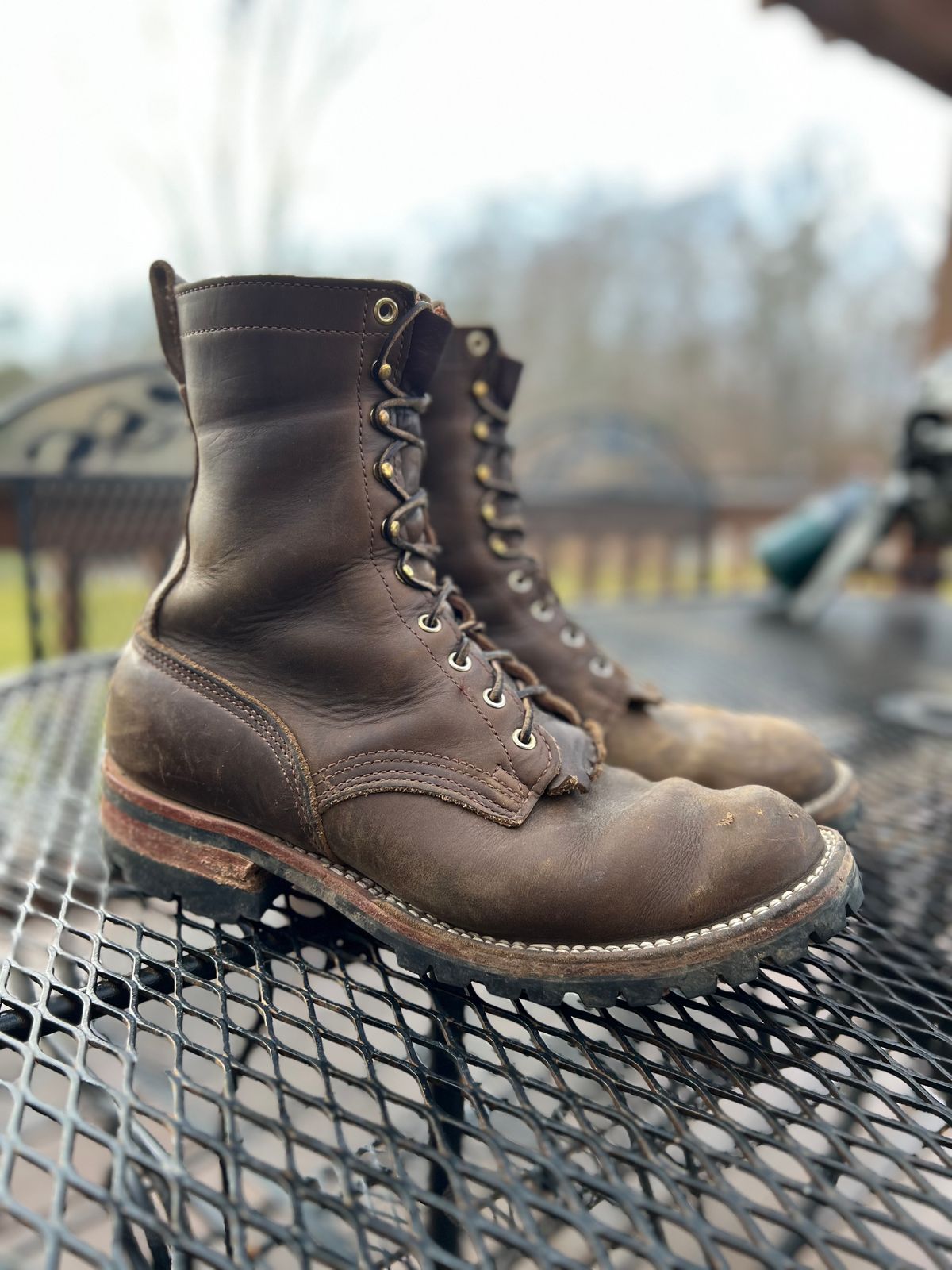 Photo by thechadthebootguy on December 3, 2022 of the Nicks Overlander in Horween Olive Chromexcel.