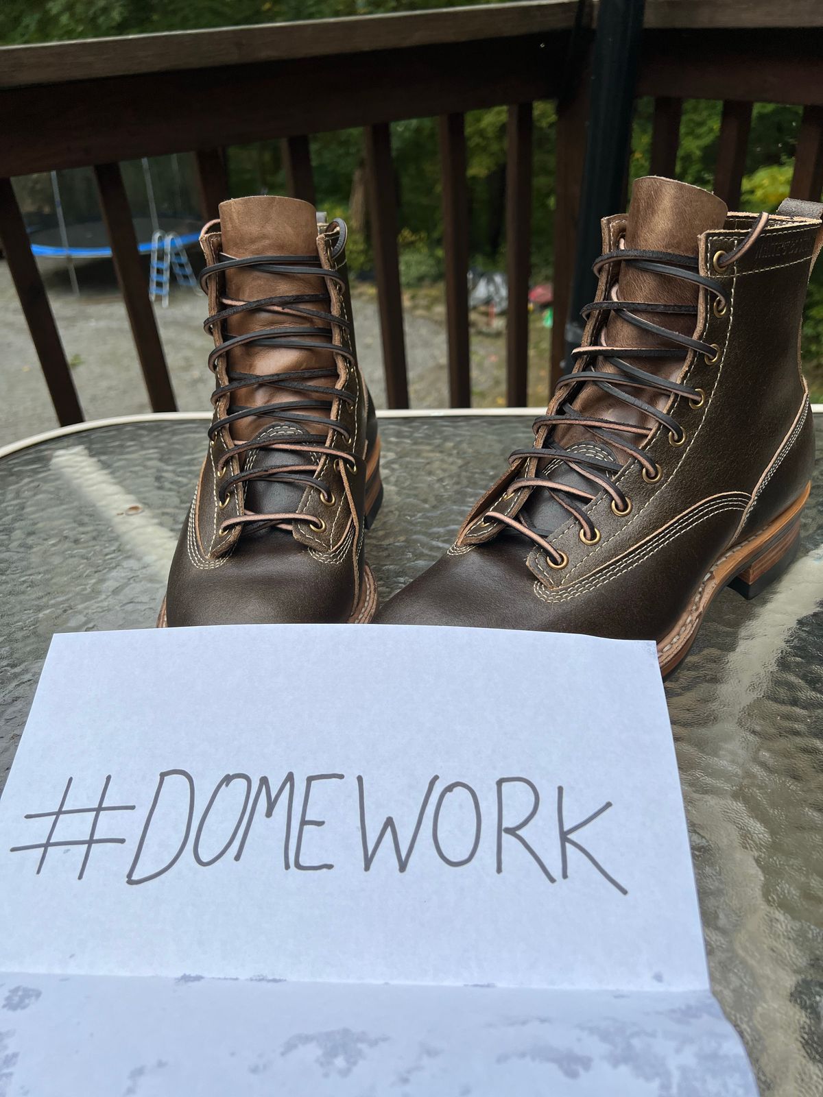 Photo by righturnclyde on October 1, 2022 of the White's Unlisted Model in Horween Olive Waxed Flesh.