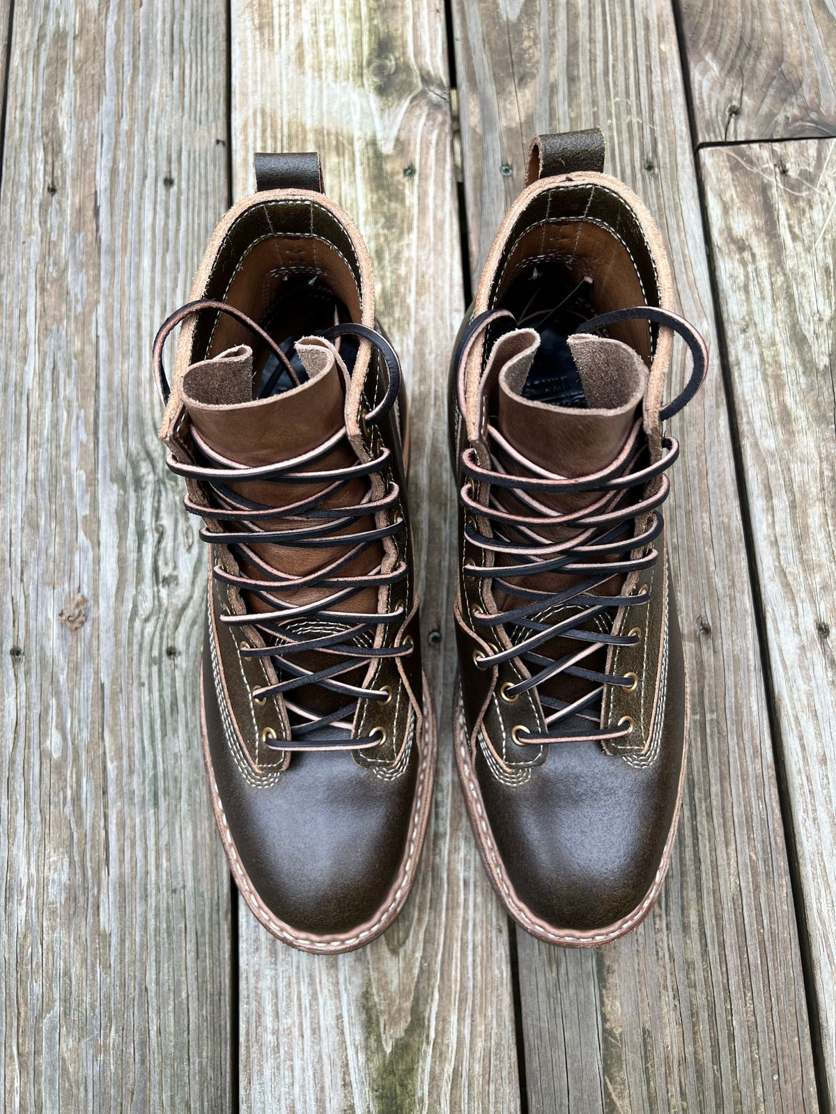Photo by righturnclyde on October 1, 2022 of the White's Unlisted Model in Horween Olive Waxed Flesh.